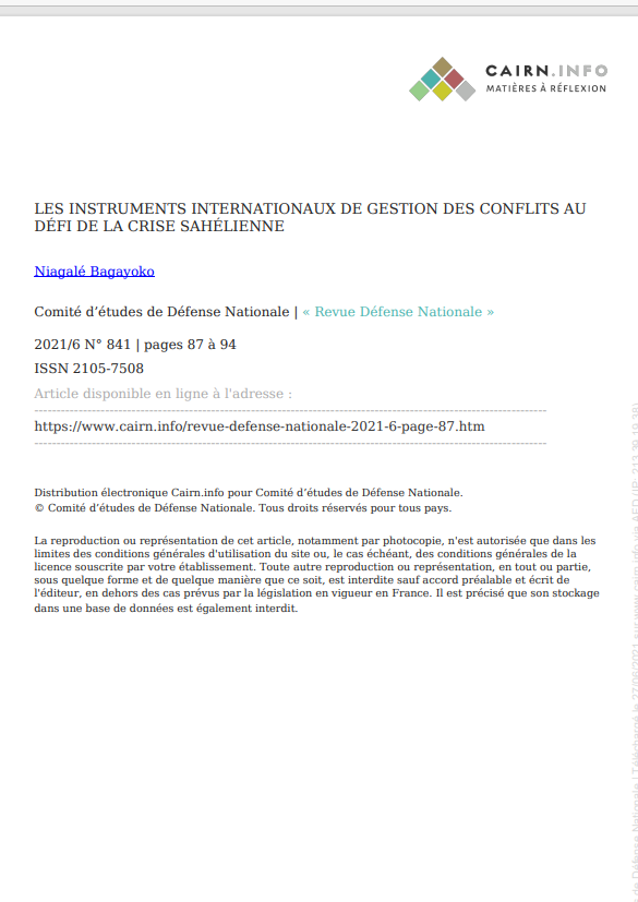 Thumbnail International Conflict Management Instruments in the Face of the Sahel Crisis