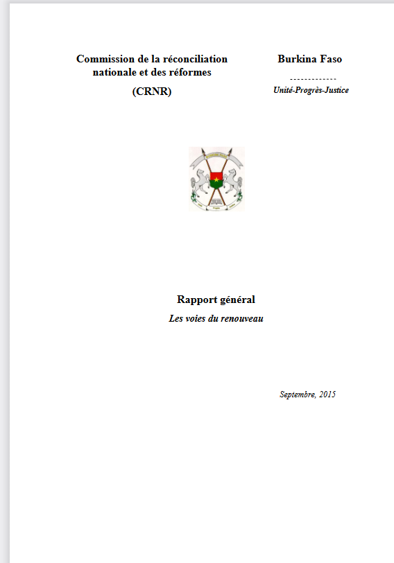 Thumbnail Commission de la réconciliation nationale et des reformes (CRNR), rapport général, les voies du renouveau