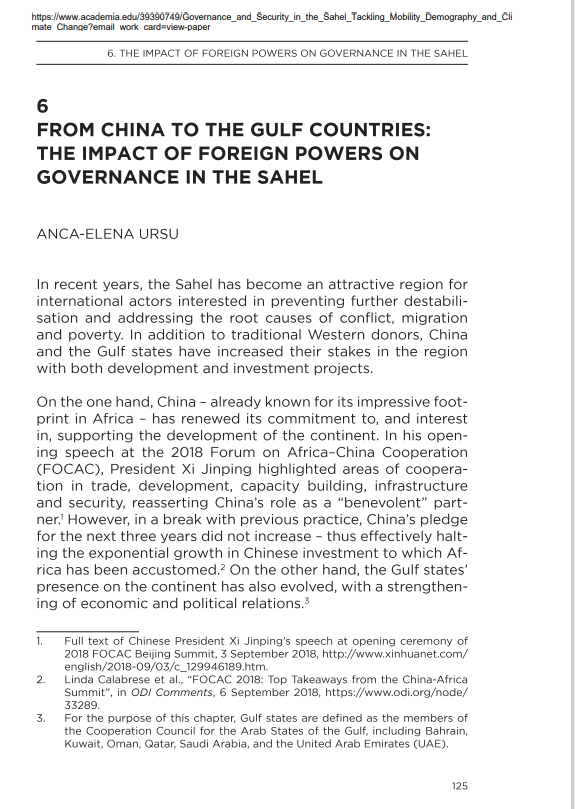 Thumbnail From China to the Gulf countries : the impact of Foreign powers on governance in the  sahel