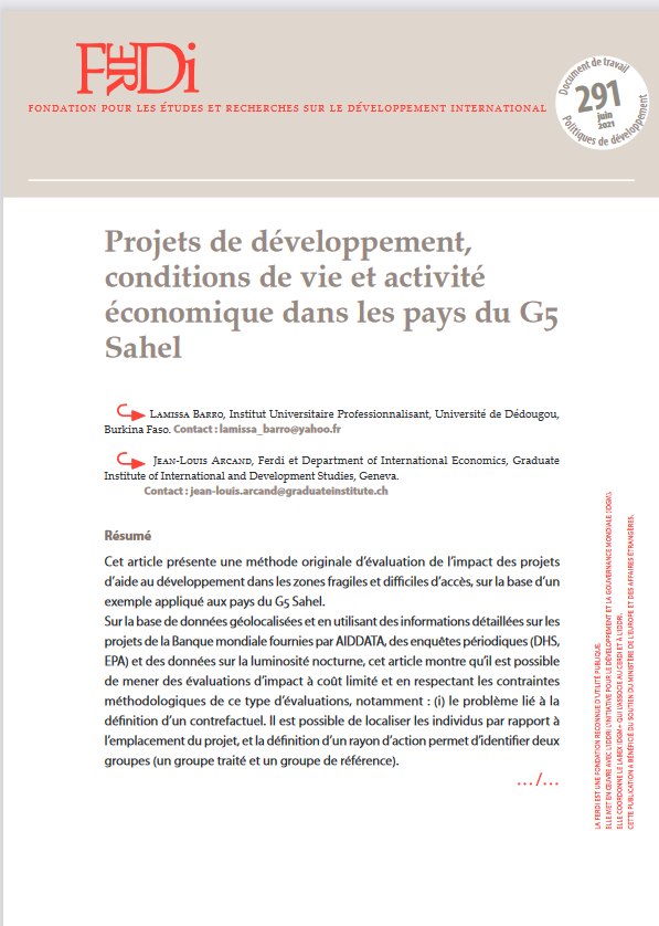 Thumbnail Development projects, living conditions and economic activity in the G5 Sahel countries