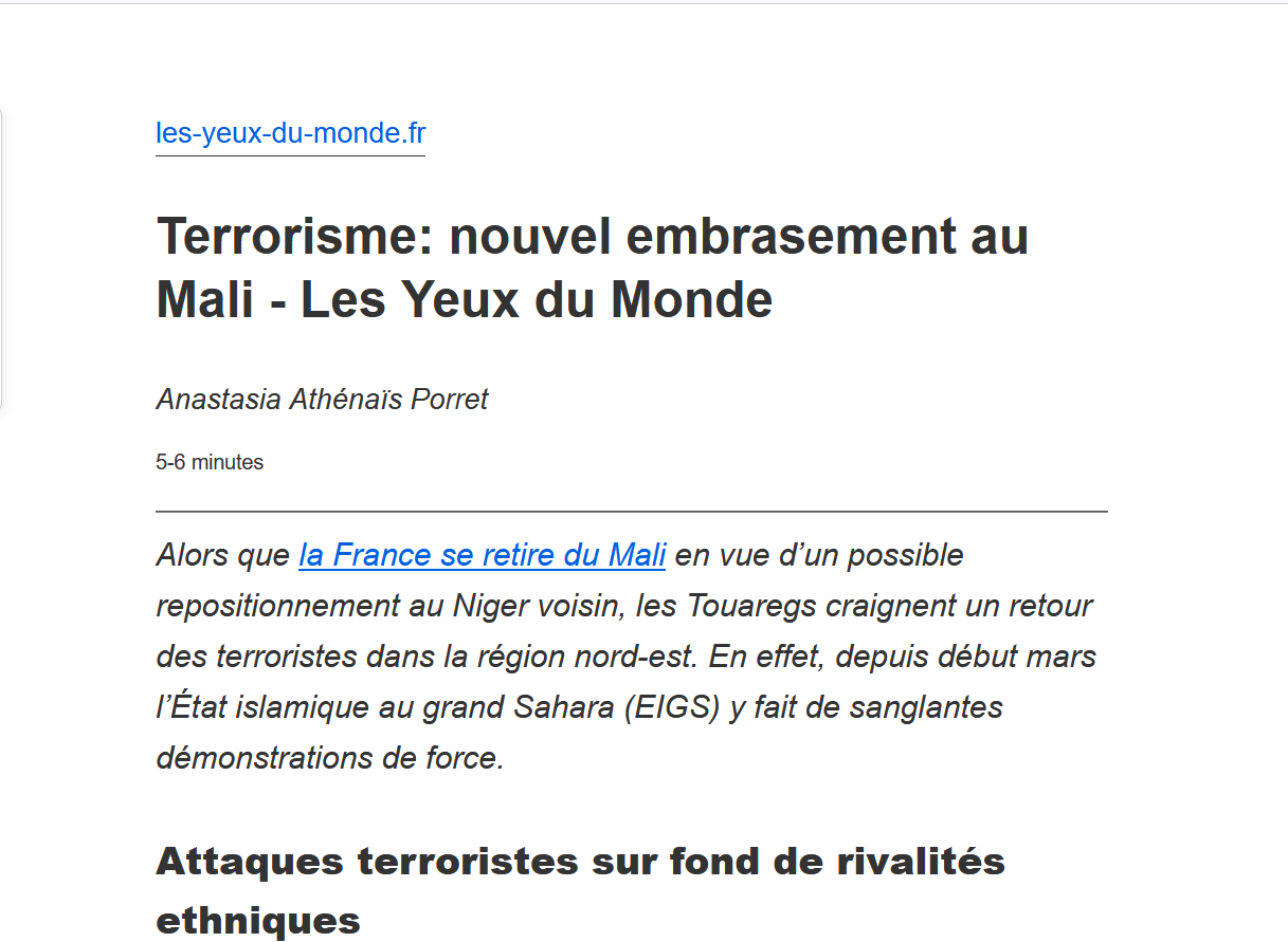 Thumbnail Terrorism: new flare-up in Mali