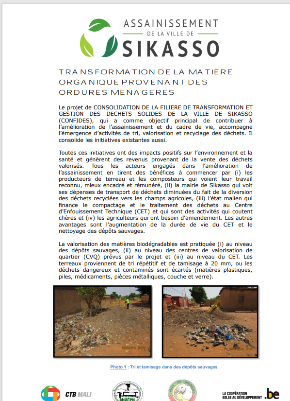 Thumbnail Transformation of organic matter from household waste. Sanitation of the city of Sikasso
