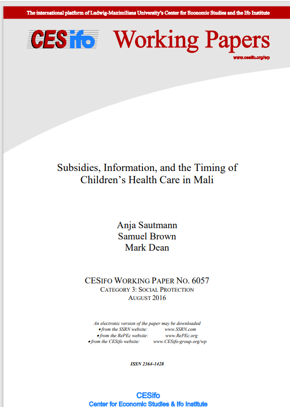 Thumbnail Subsidies, Information, and the Timing of Children's Health Care in Mali