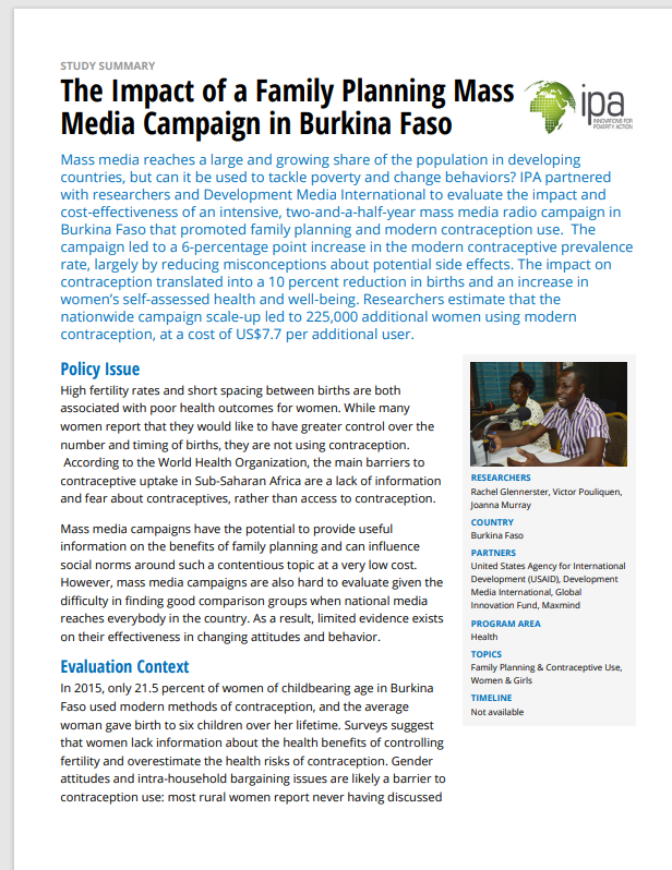 Thumbnail The Impact of a Family Planning Mass Media Campaign in Burkina Faso