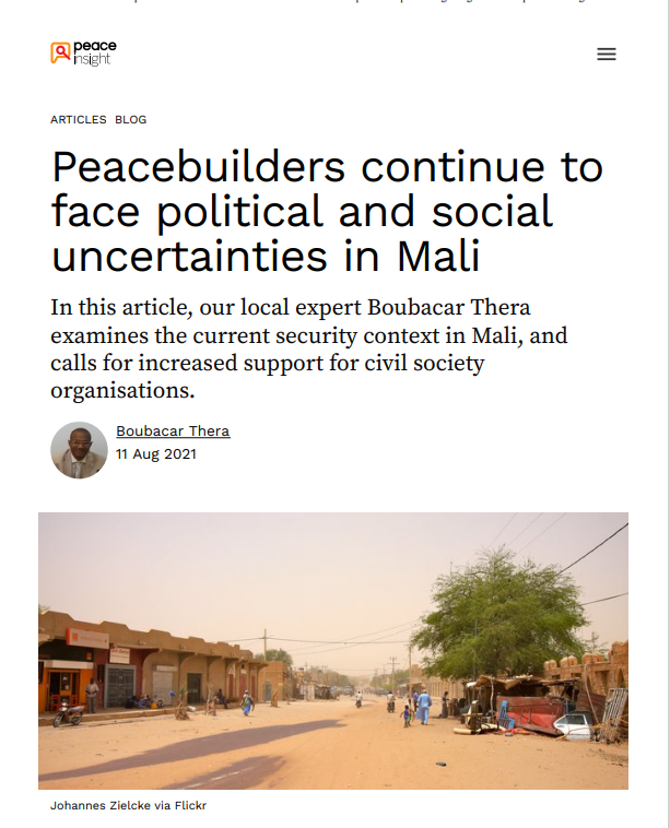 Thumbnail Peacebuilders continue to face political and social uncertainties in Mali