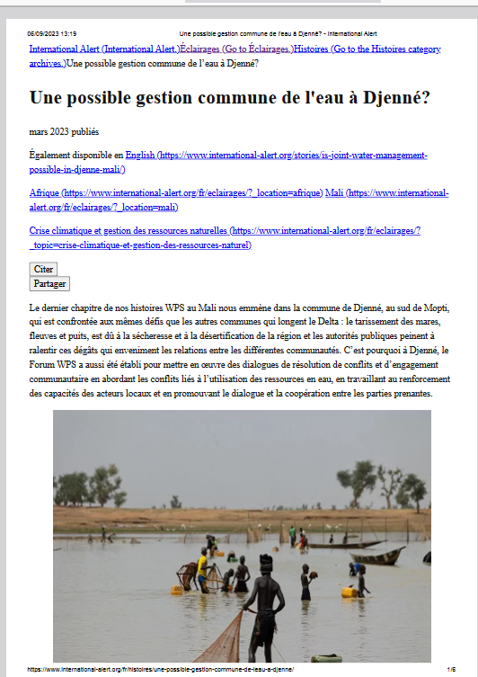 Thumbnail Une possible gestion commune de l'eau à Djenné?