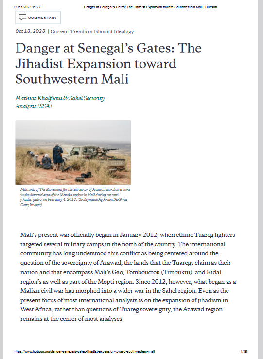Thumbnail Danger at Senegal’s Gates: The Jihadist Expansion toward Southwestern Mali