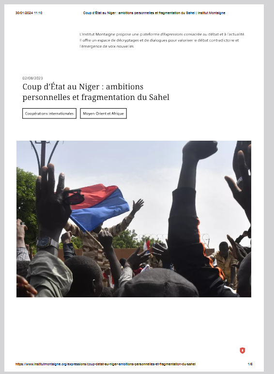 Thumbnail Coup d'état in Niger: personal ambitions and the fragmentation of the Sahel