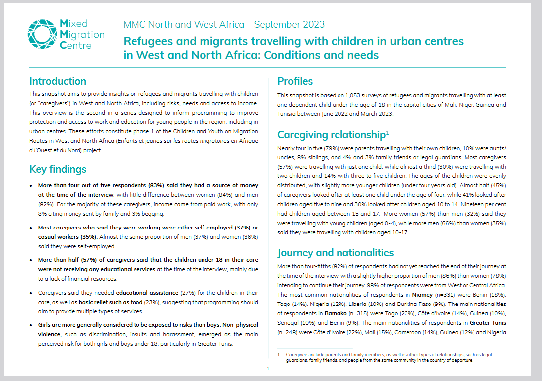 Thumbnail Refugees and migrants travelling with children in urban centres in West and North Africa: Conditions and needs