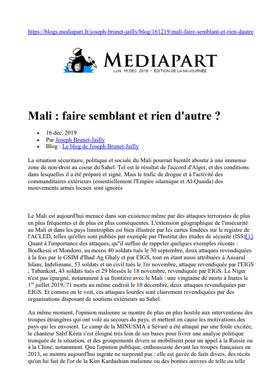 Miniature Mali : faire semblant et rien d'autre ?