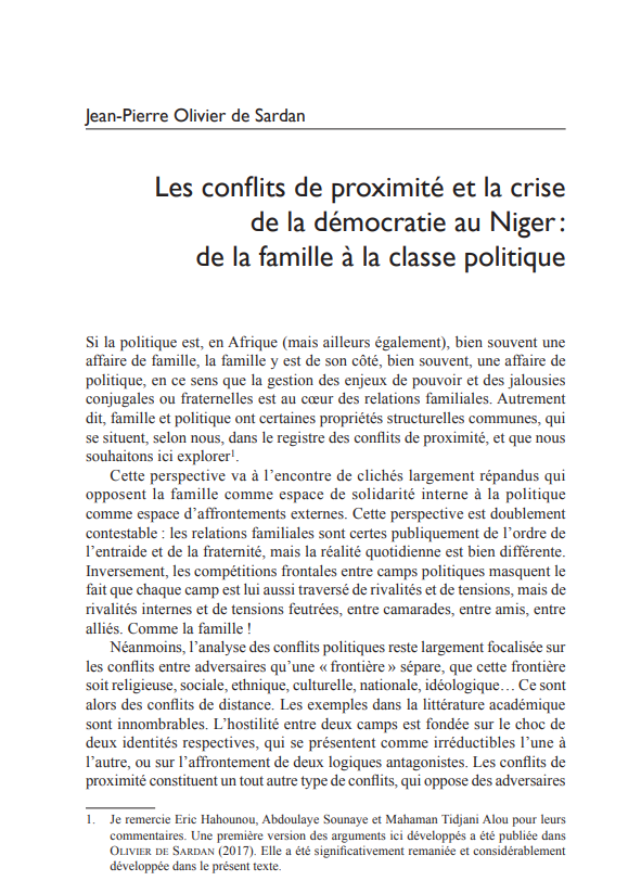 Miniature Les conflits de proximité et la crise de la démocratie au Niger : de la famille à la classe politique