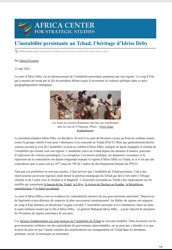 Miniature L’instabilité persistante au Tchad, l'héritage d’Idriss Déby