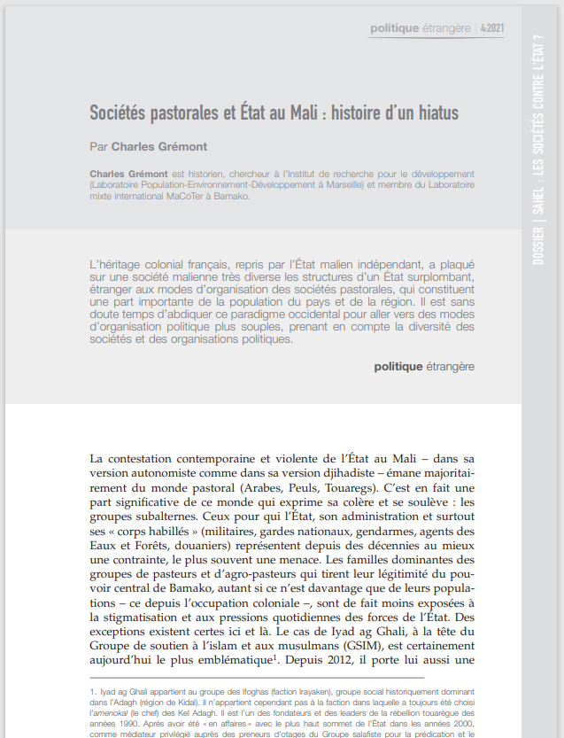 Miniature Sociétés pastorales et État au Mali : histoire d’un hiatus