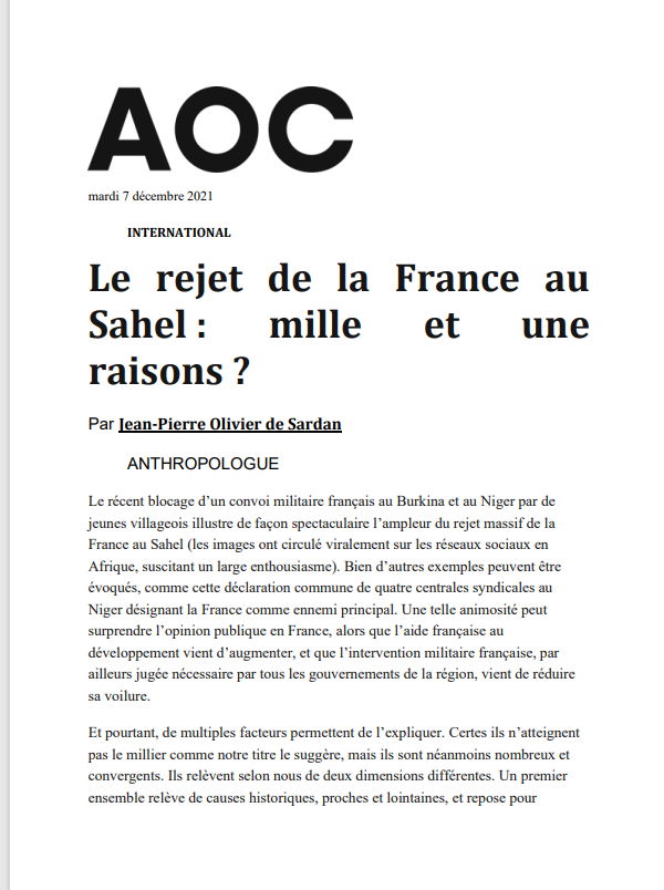 Miniature Le rejet de la France au Sahel : mille et une raisons?