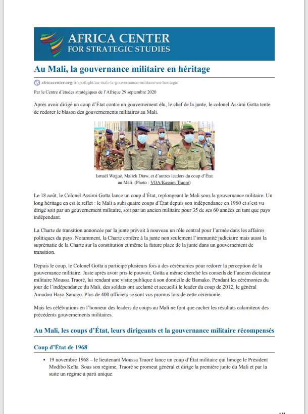 Miniature Au Mali, la gouvernance militaire en héritage