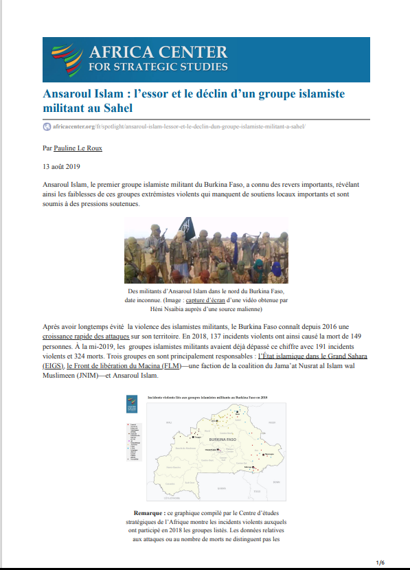 Miniature Ansaroul Islam : l'essor et le déclin d'un groupe islamiste militant au Sahel