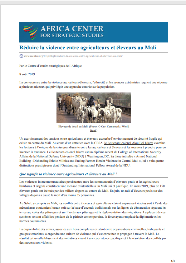 Miniature Réduire la violence entre agriculteurs et éleveurs au Mali