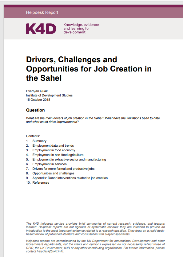 Miniature Drivers, Challenges and Opportunities for Job Creation in the Sahel