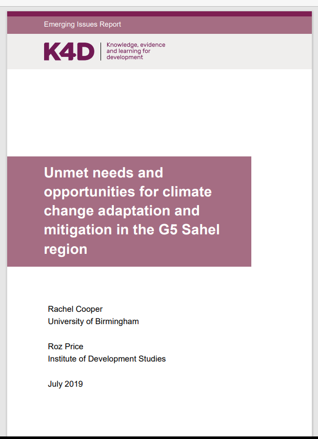 Miniature Unmet Needs and Opportunities for Climate Change Adaptation and Mitigation in the G5 Sahel Region