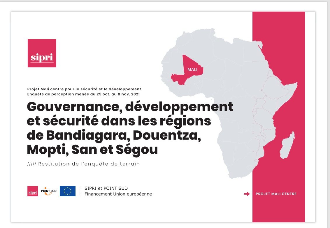 Miniature Gouvernance, développement et sécurité dans les régions de Bandiagara, Douentza, Mopti, San et Ségou