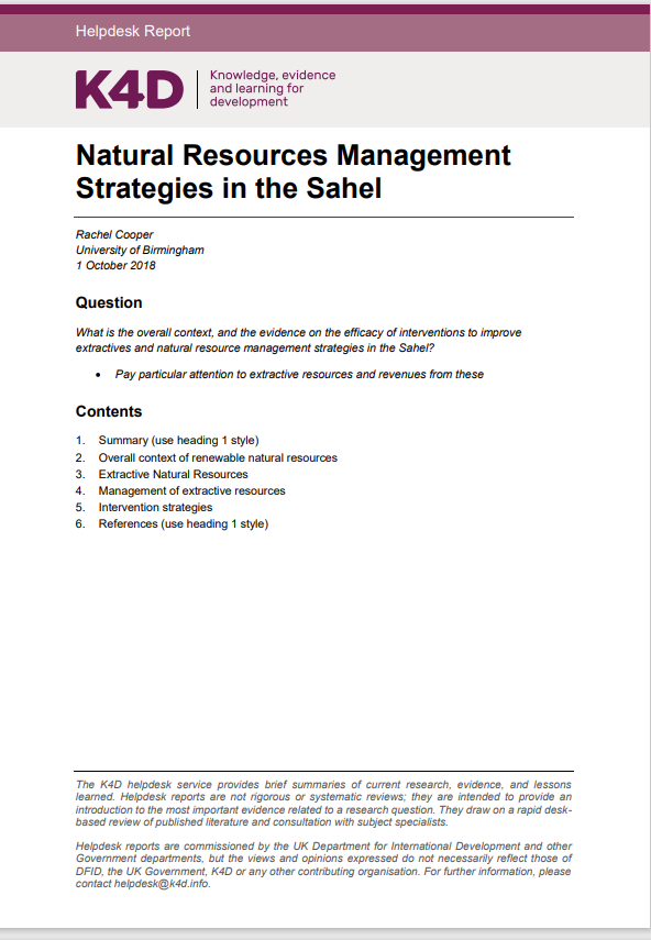 Miniature Natural Resources Management Strategies in the Sahel