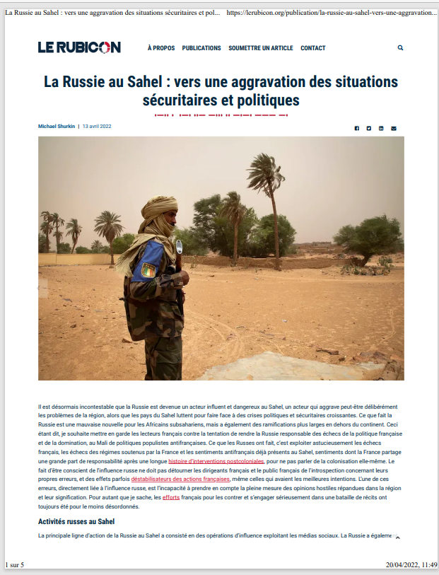 Miniature La Russie au Sahel : vers une aggravation des situations sécuritaires et politiques