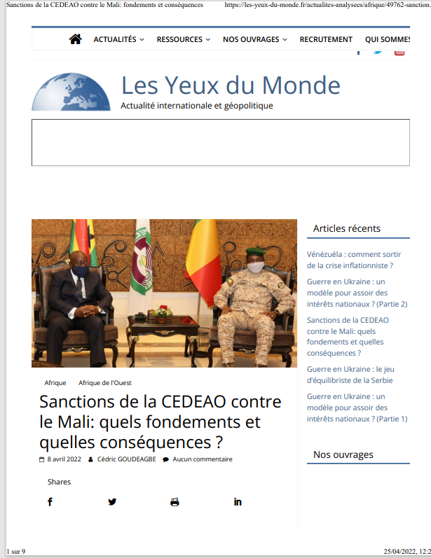 Miniature Sanctions de la CEDEAO contre le Mali: quels fondements et quelles conséquences ?
