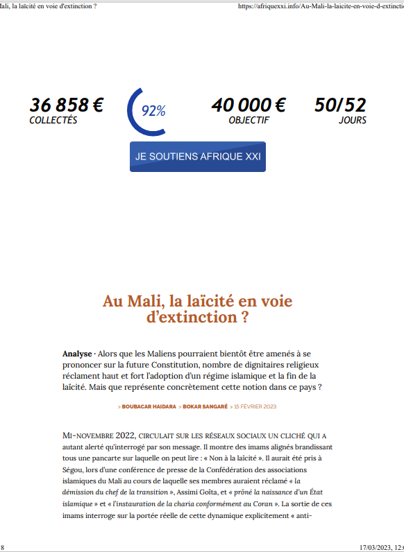 Miniature Au Mali, la laïcité en voie d’extinction ?