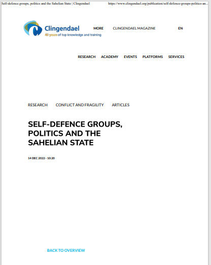 Miniature Self-defence groups, politics and the Sahelian State