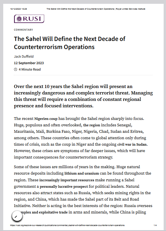 Miniature The Sahel Will Define the Next Decade of Counterterrorism Operations