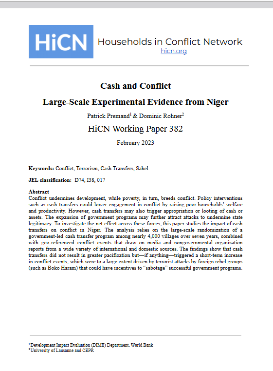 Miniature Cash and Conflict – Large-Scale Experimental Evidence from Niger