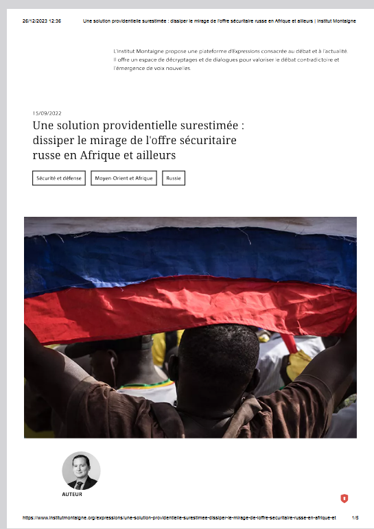 Miniature Une solution providentielle surestimée : dissiper le mirage de l'offre sécuritaire russe en Afrique et ailleurs