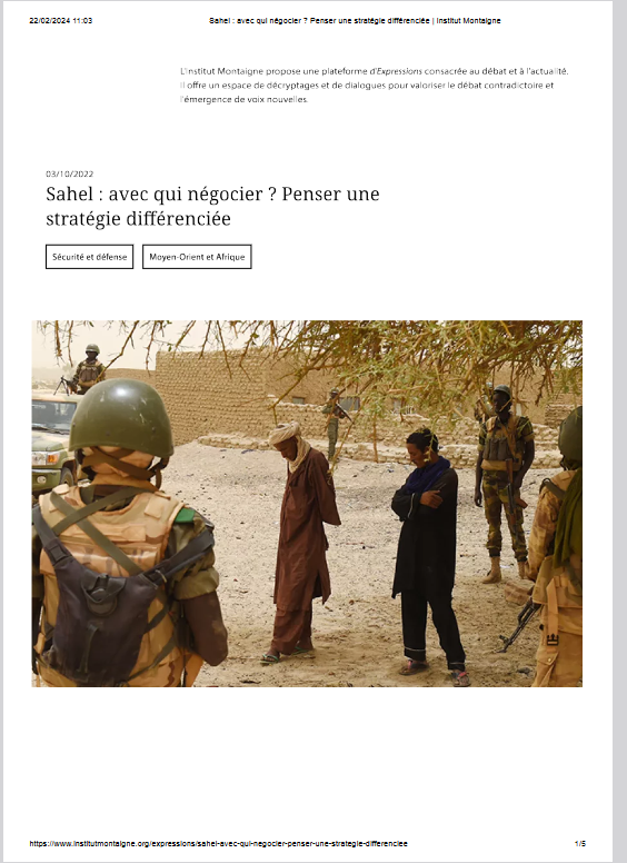 Miniature Sahel : avec qui négocier ? Penser une stratégie différenciée