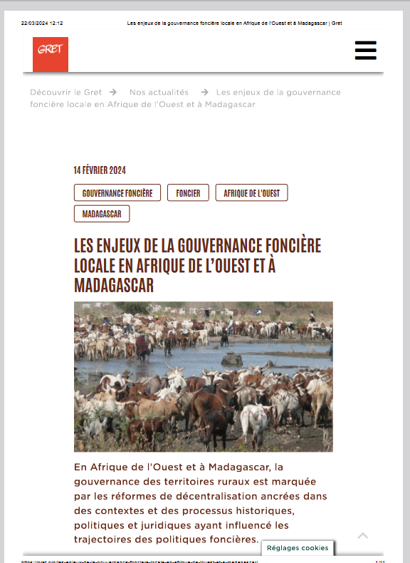 Miniature Les enjeux de la gouvernance foncière locale en Afrique de l’ouest et à Madagascar