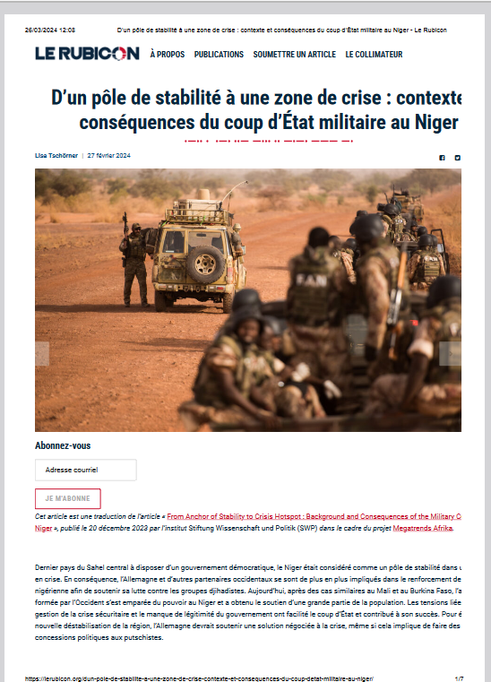 Miniature D’un pôle de stabilité à une zone de crise : contexte et conséquences du coup d’État militaire au Niger