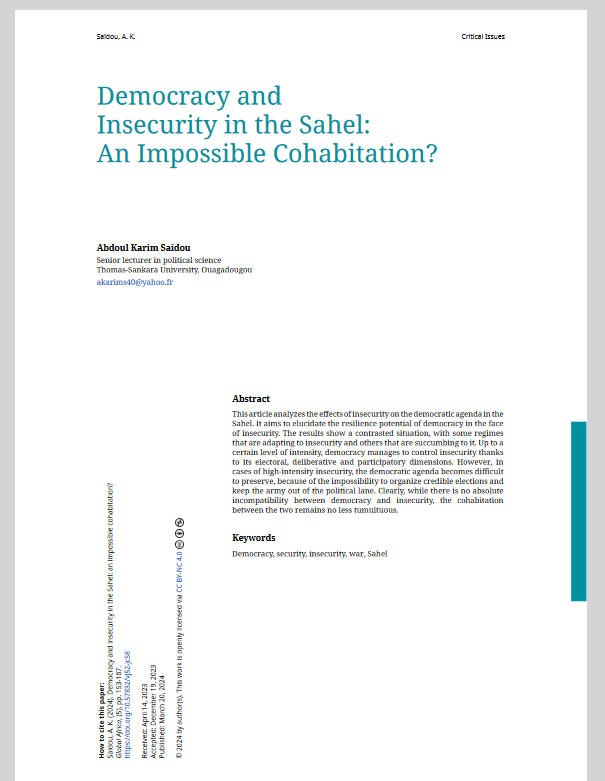 Miniature Democracy and Insecurity in the Sahel: An impossible Cohabitation?