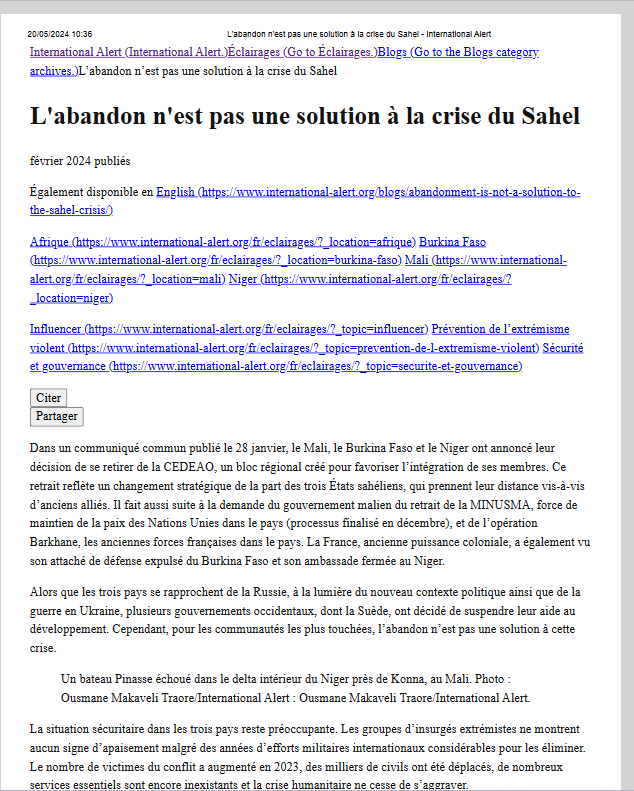 Miniature L'abandon n'est pas une solution à la crise du Sahel