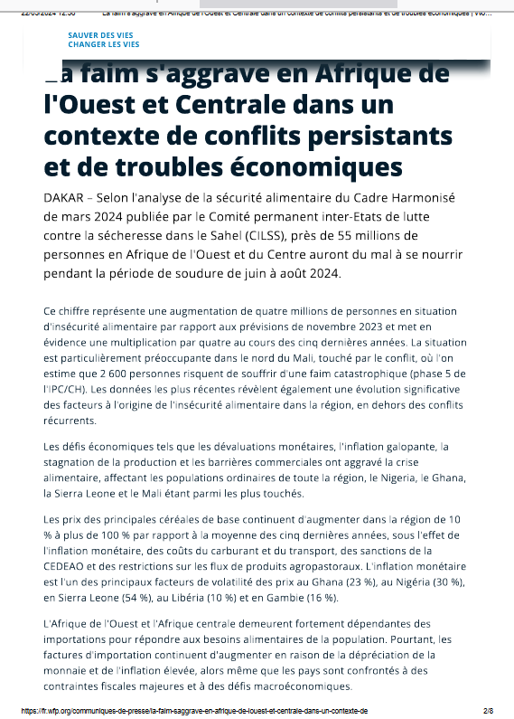 Miniature La faim s'aggrave en Afrique de l'Ouest et Centrale dans un contexte de conflits persistants et de troubles économiques